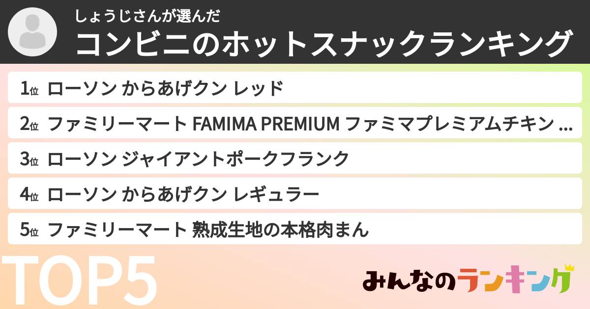 しょうじさんさんの「コンビニのホットスナックランキング」