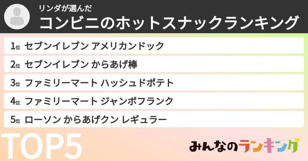 リンダさんの「コンビニのホットスナックランキング」