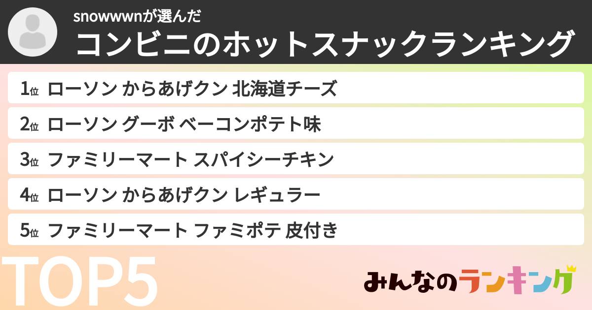 snowwwnさんの「コンビニのホットスナックランキング」