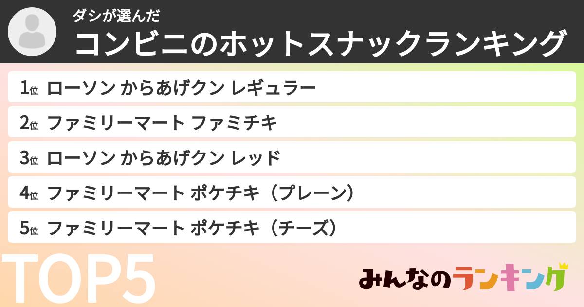 ダシさんの「コンビニのホットスナックランキング」