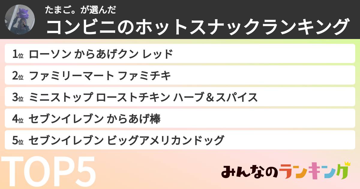 たまご。さんの「コンビニのホットスナックランキング」