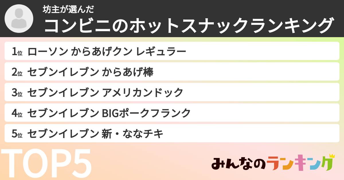 坊主さんの「コンビニのホットスナックランキング」