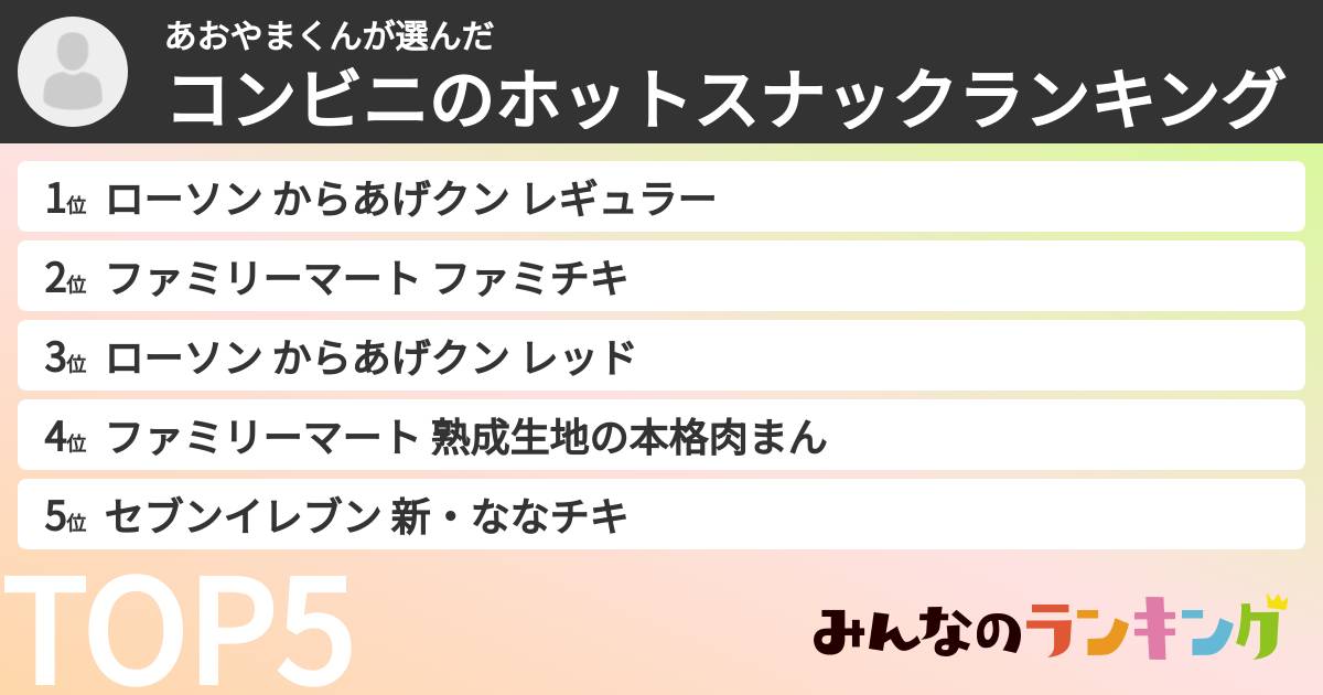 あおやまくんさんの「コンビニのホットスナックランキング」