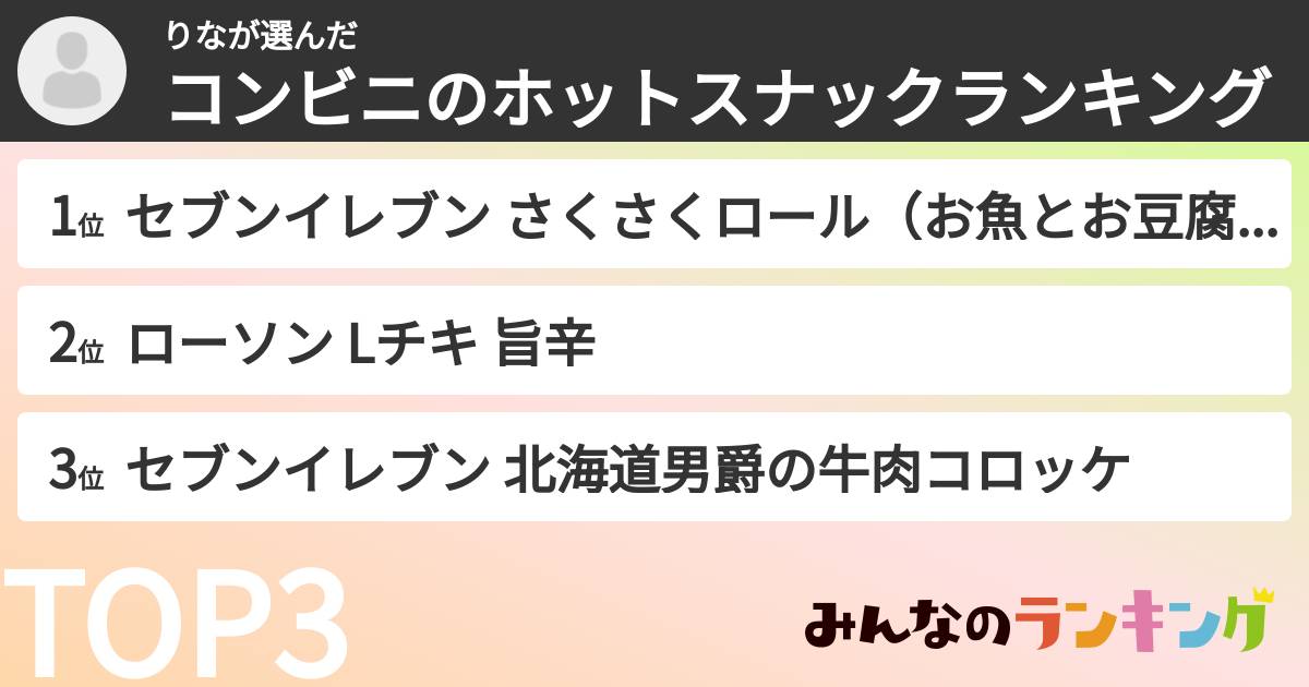 りなさんの「コンビニのホットスナックランキング」