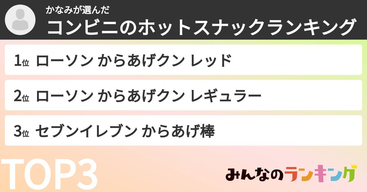 かなみさんの「コンビニのホットスナックランキング」