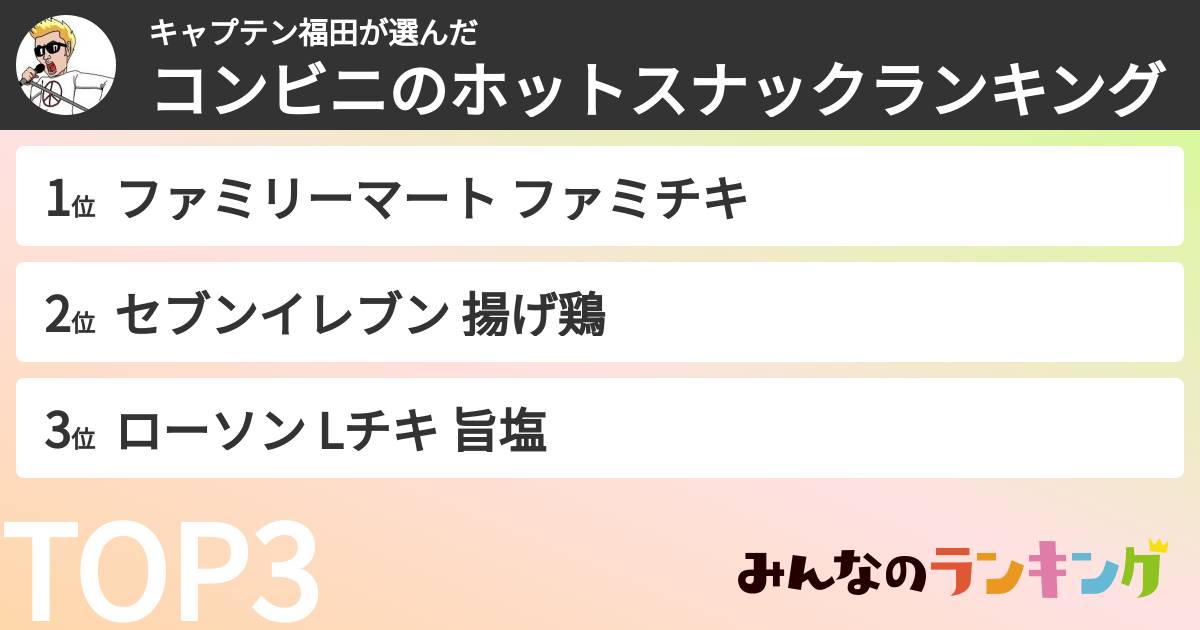 キャプテン福田さんの「コンビニのホットスナックランキング」