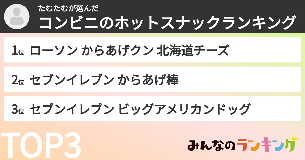 たむたむさんの「コンビニのホットスナックランキング」