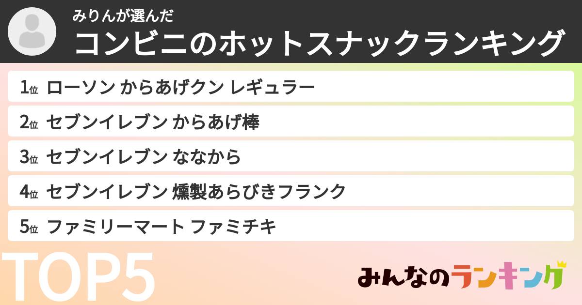 みりんさんの「コンビニのホットスナックランキング」