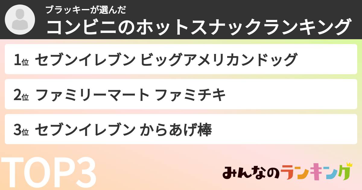 ブラッキーさんの「コンビニのホットスナックランキング」