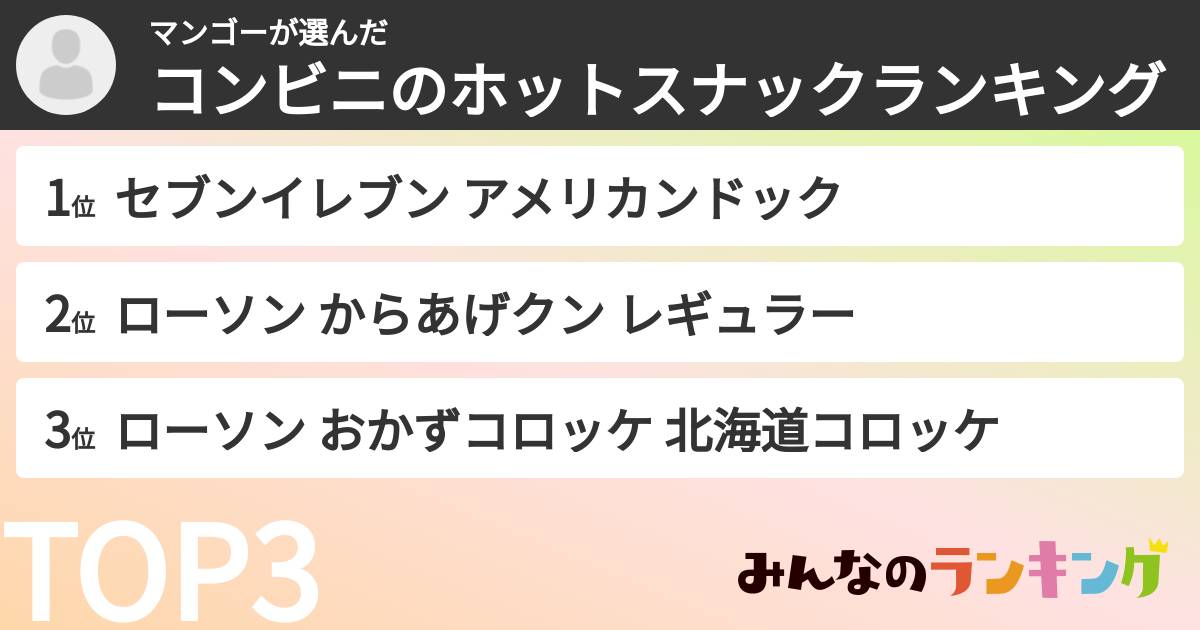 マンゴーさんの「コンビニのホットスナックランキング」