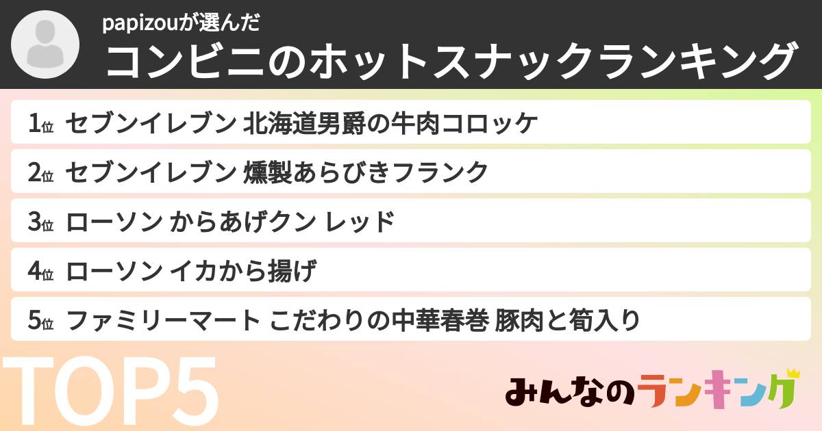 papizouさんの「コンビニのホットスナックランキング」