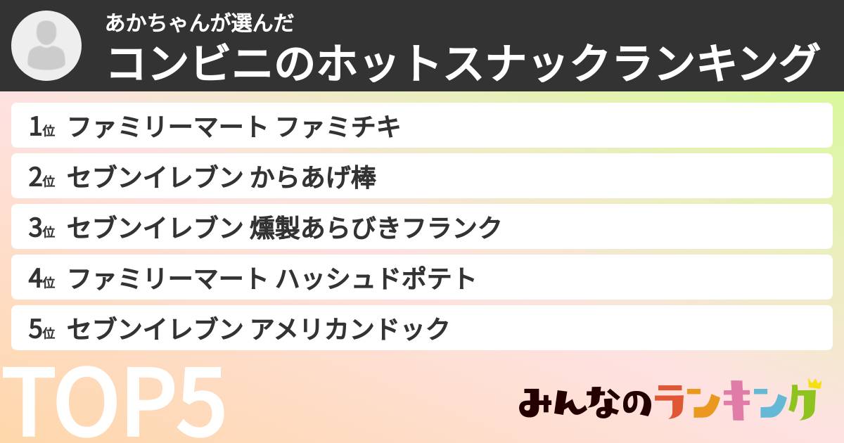 あかちゃんさんの「コンビニのホットスナックランキング」