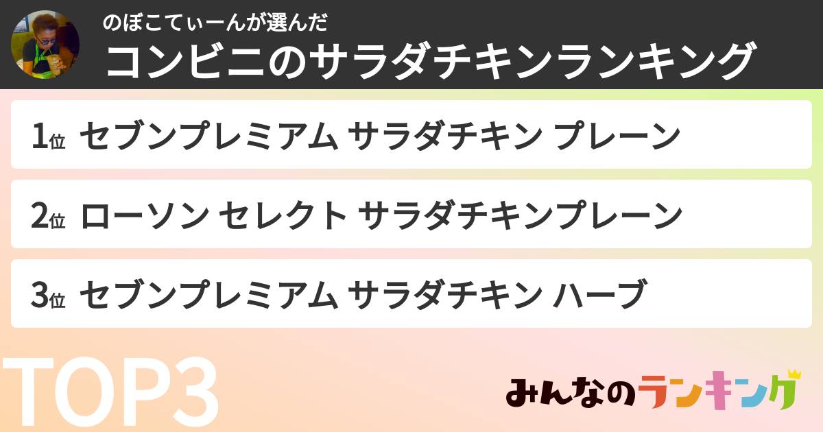 のぼこてぃーんさんの「コンビニのサラダチキンランキング」