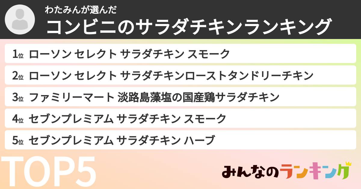 わたみんさんの「コンビニのサラダチキンランキング」