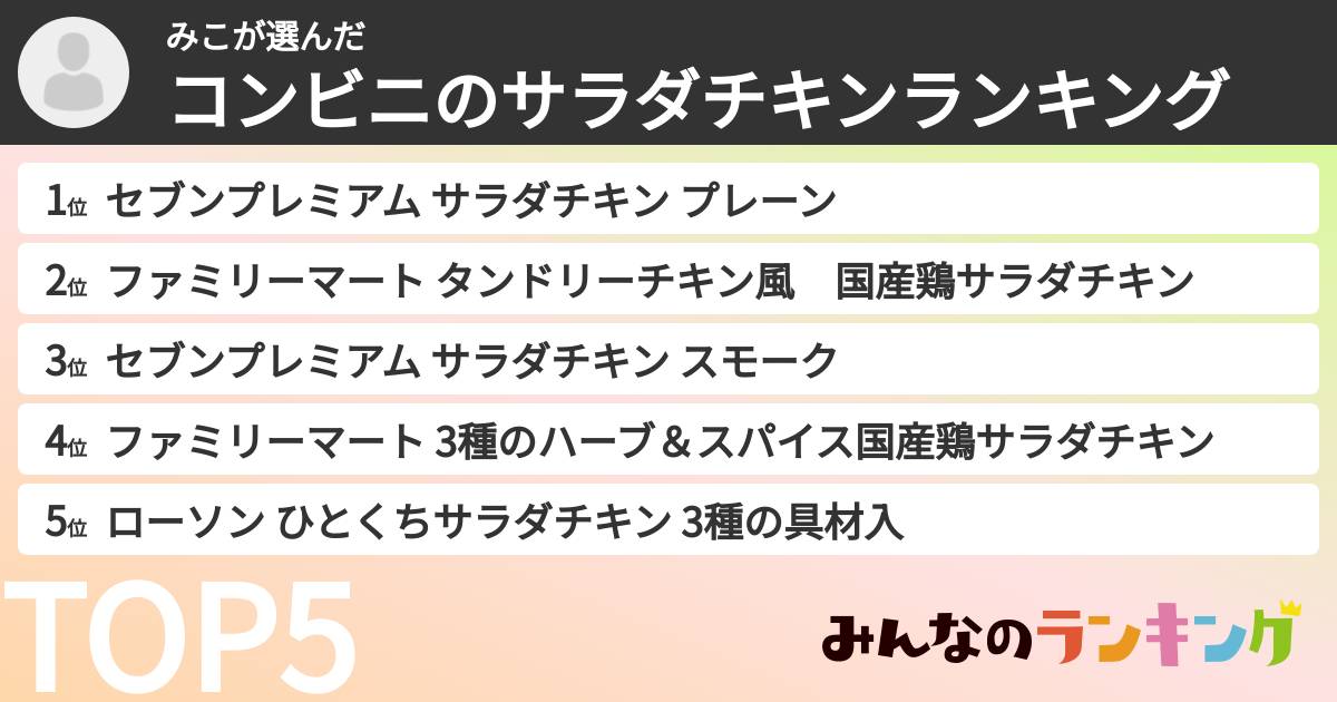 みこさんの「コンビニのサラダチキンランキング」