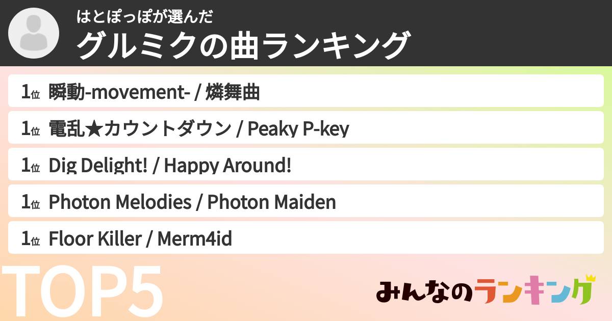 はとぽっぽさんの「グルミクの曲ランキング」