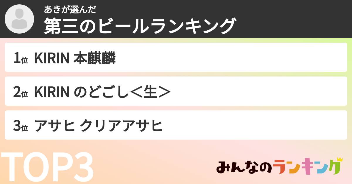 あきさんの「第三のビールランキング」