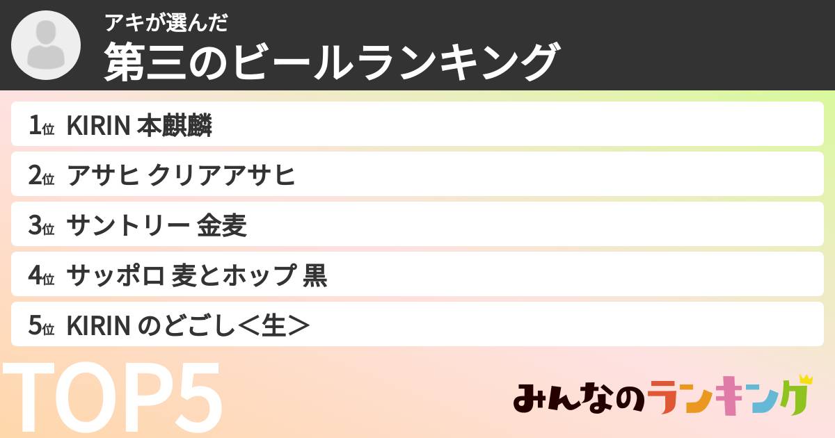 アキさんの「第三のビールランキング」