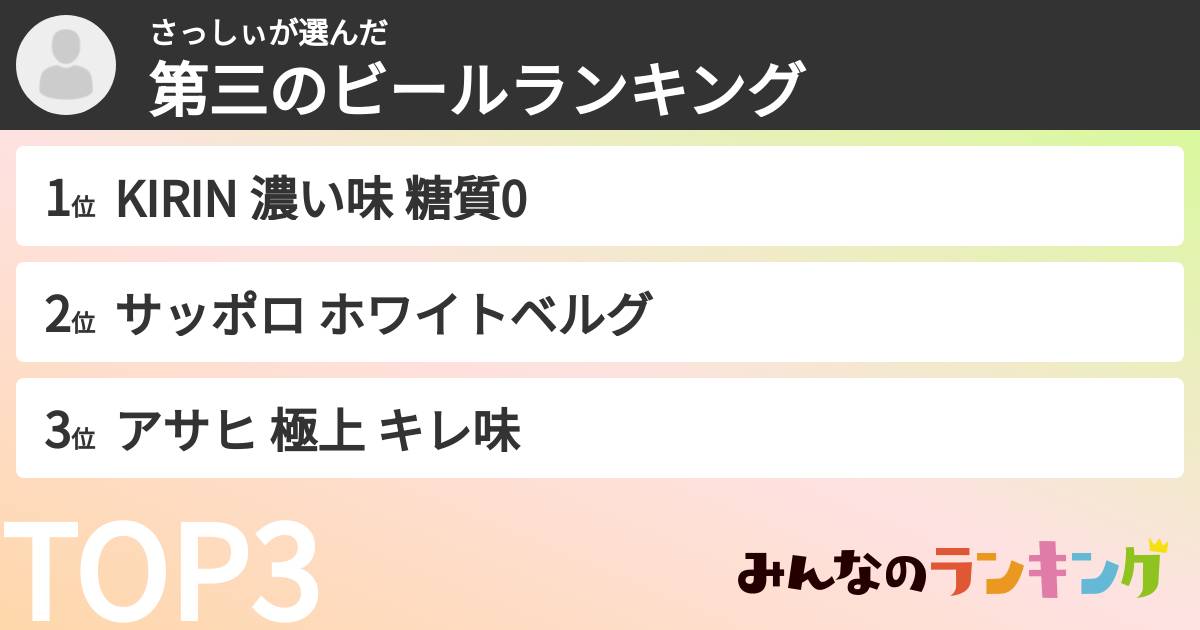 さっしぃさんの「第三のビールランキング」