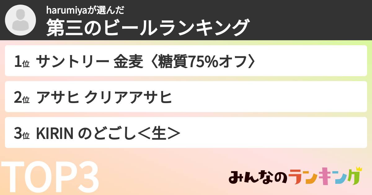 harumiyaさんの「第三のビールランキング」