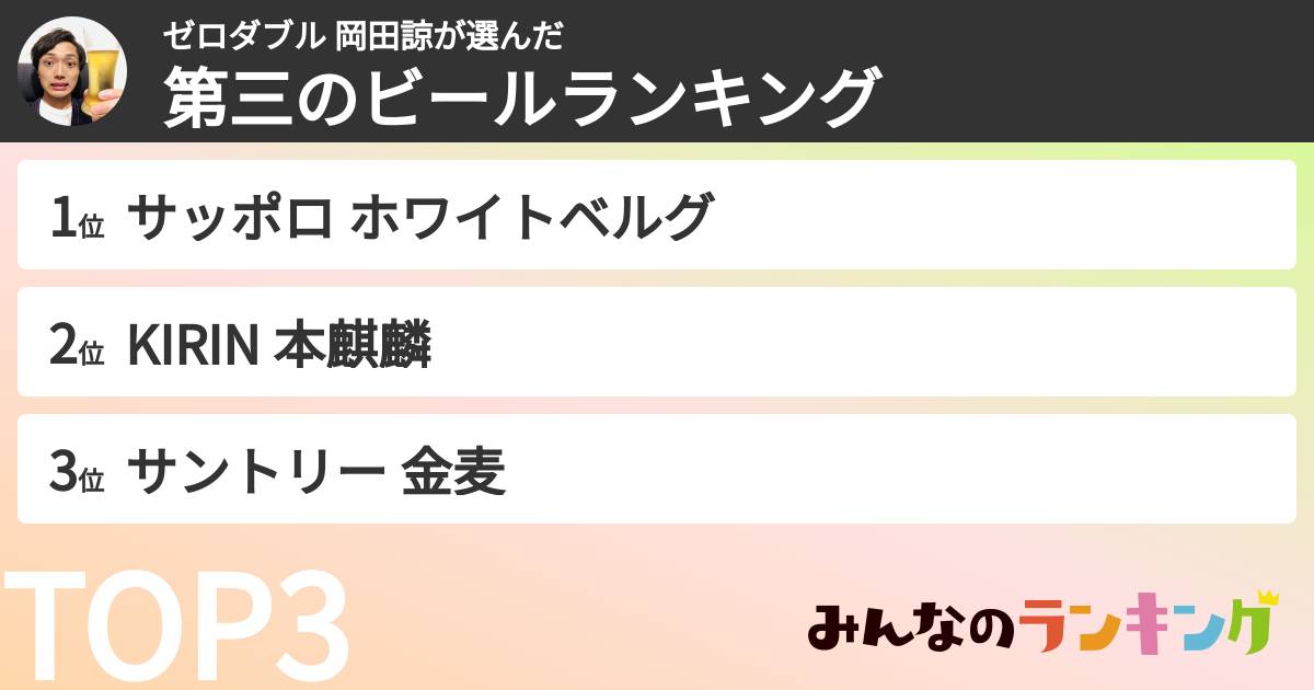 ゼロダブル 岡田諒さんの「第三のビールランキング」