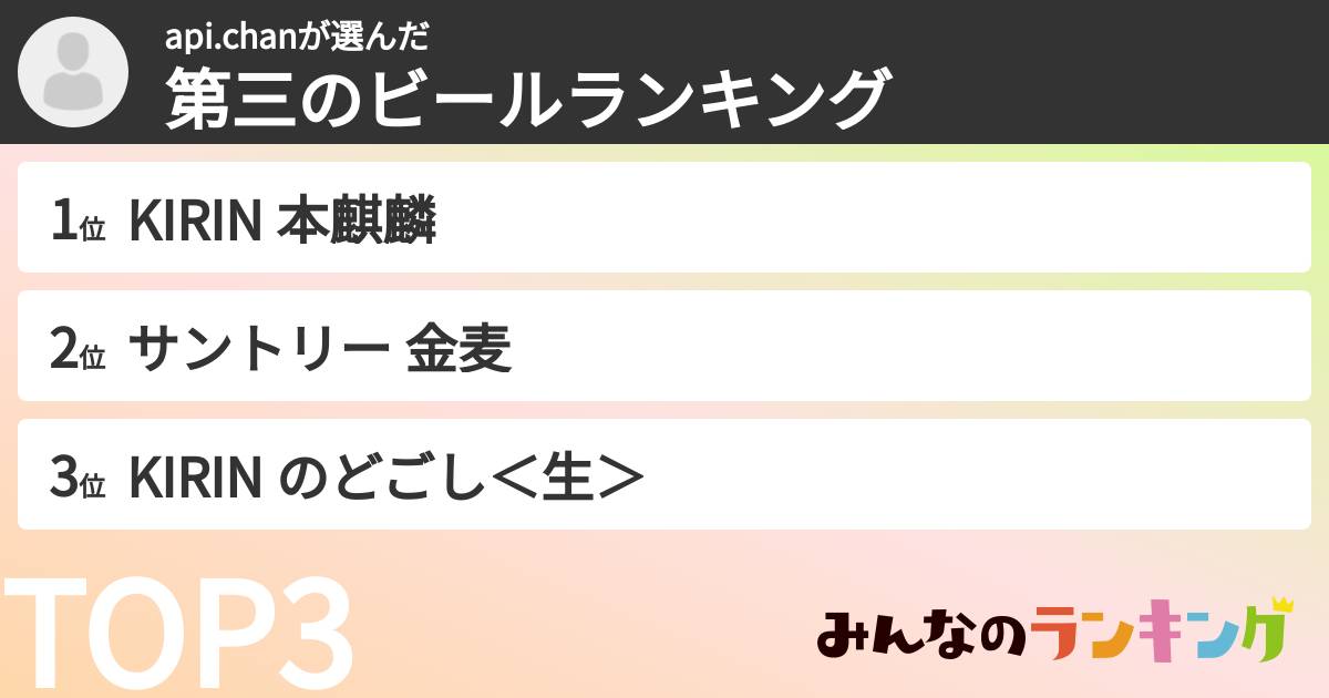 api.chanさんの「第三のビールランキング」