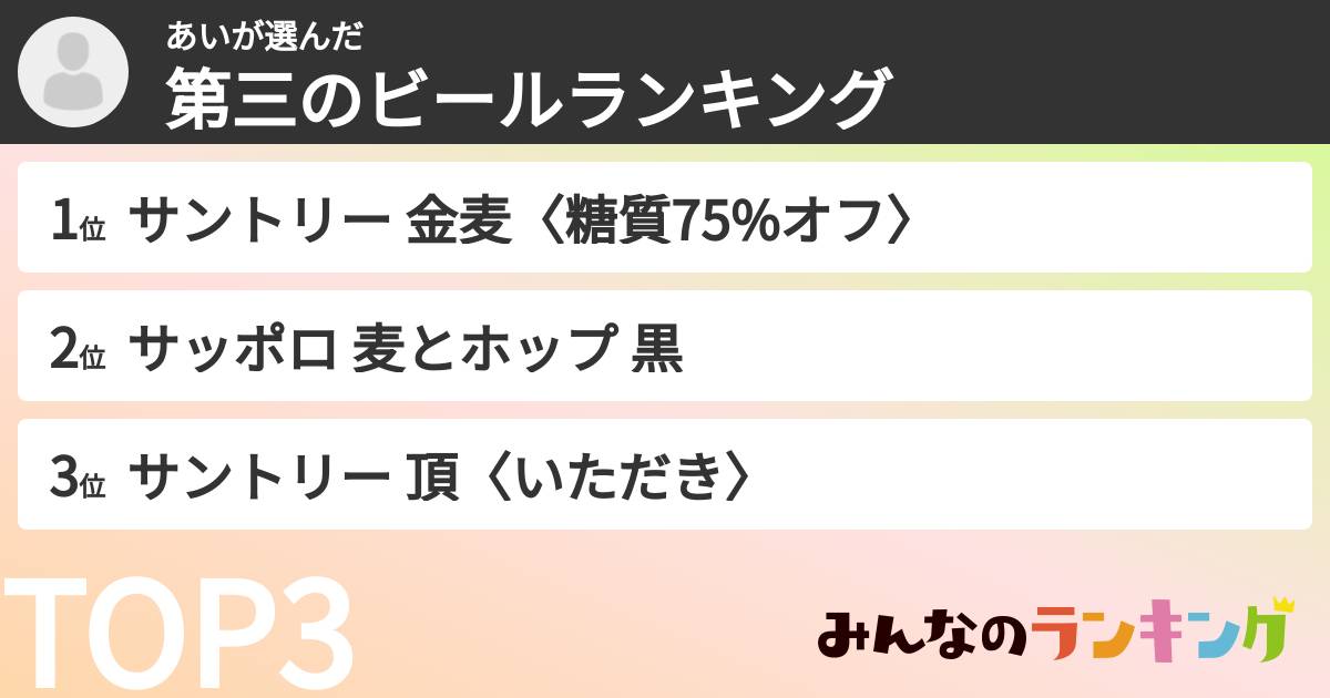 あいさんの「第三のビールランキング」