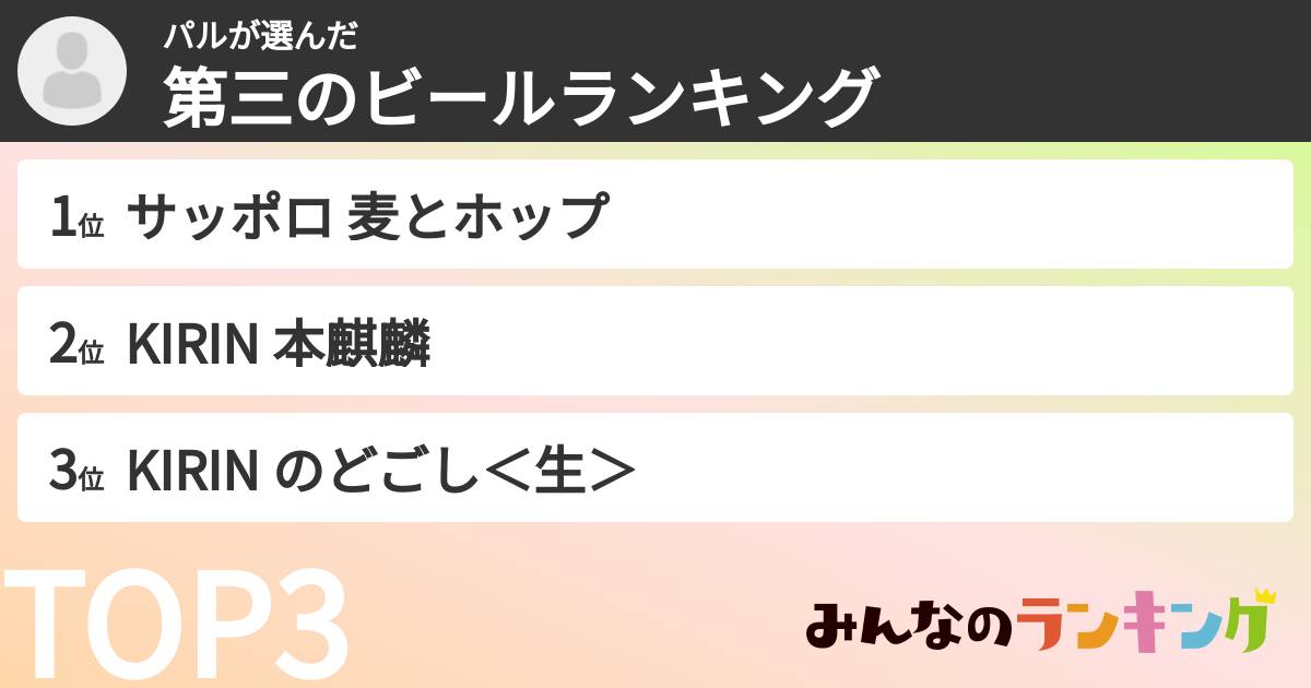 パルさんの「第三のビールランキング」