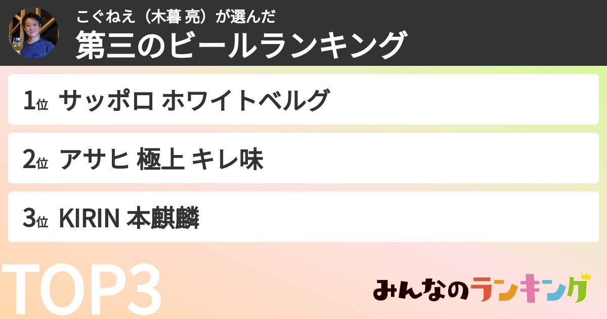 こぐねえ(木暮 亮)さんの「第三のビールランキング」