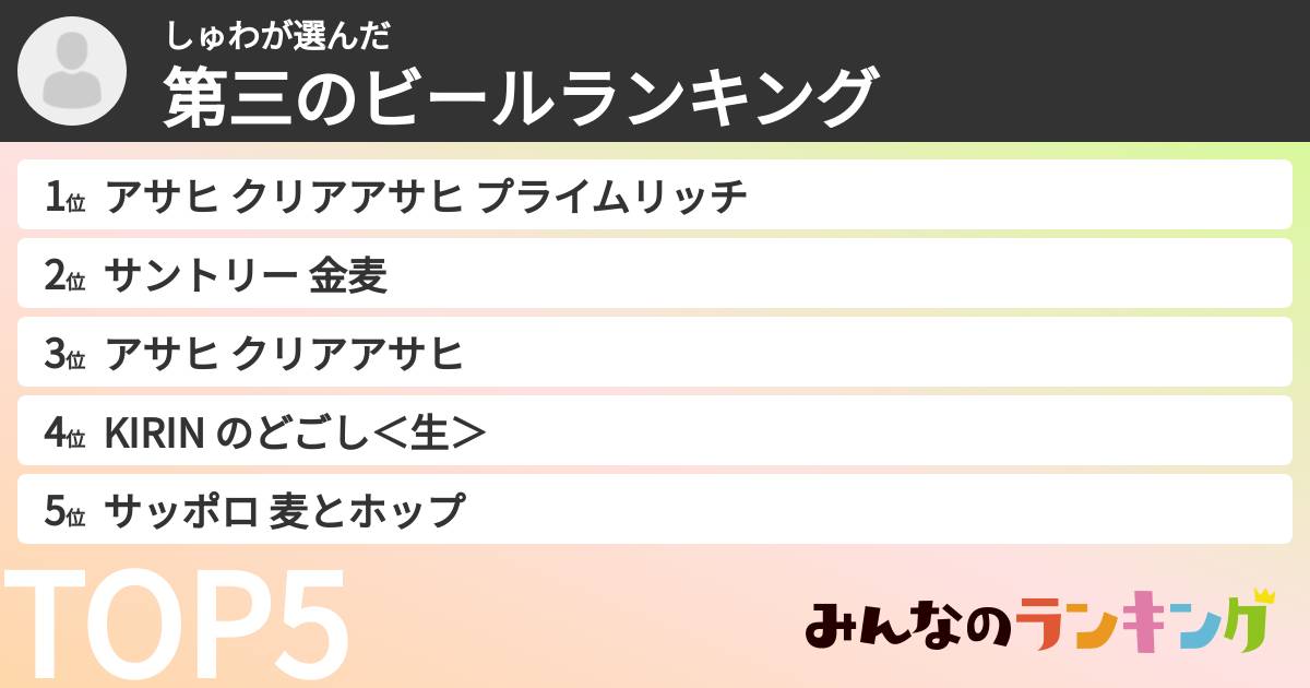 しゅわさんの「第三のビールランキング」