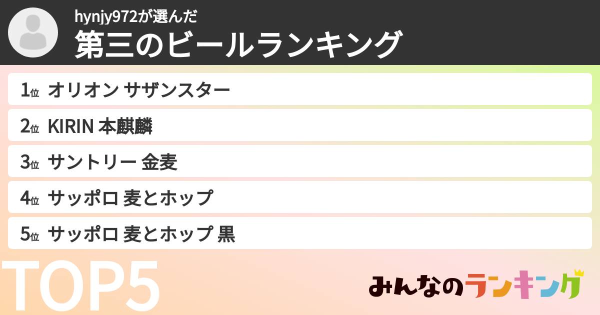 hynjy972さんの「第三のビールランキング」