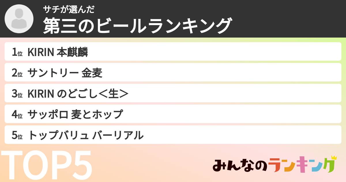 サチさんの「第三のビールランキング」