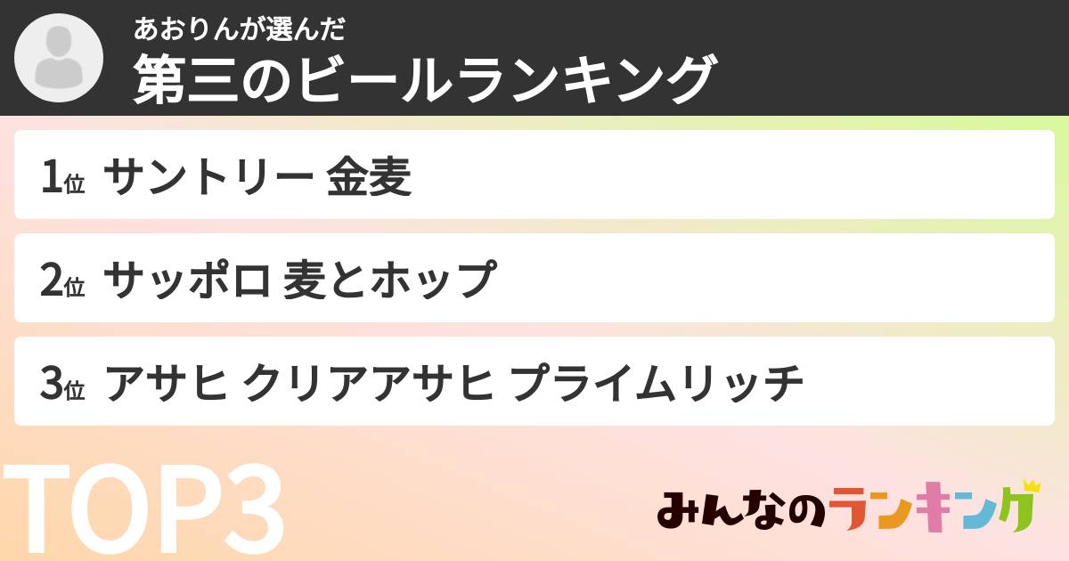 あおりんさんの「第三のビールランキング」