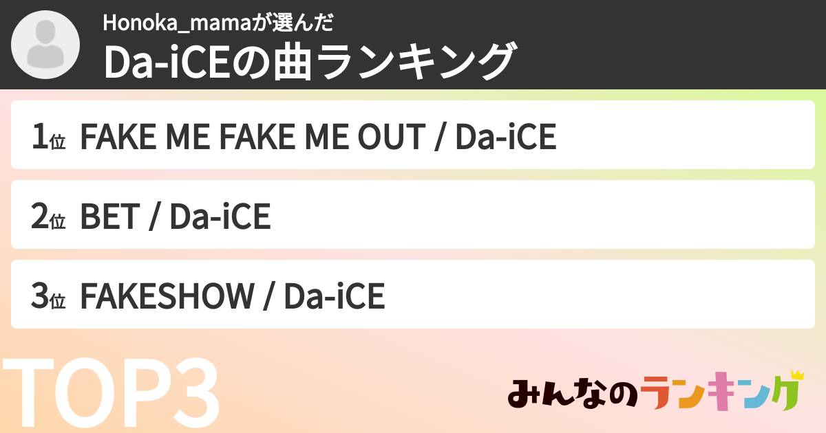 Honoka_mamaさんの「Da-iCEの曲ランキング」
