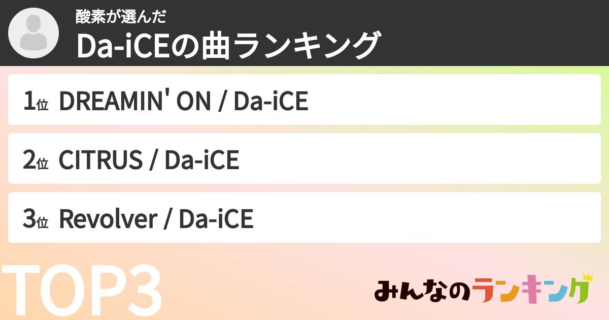 酸素さんの「Da-iCEの曲ランキング」