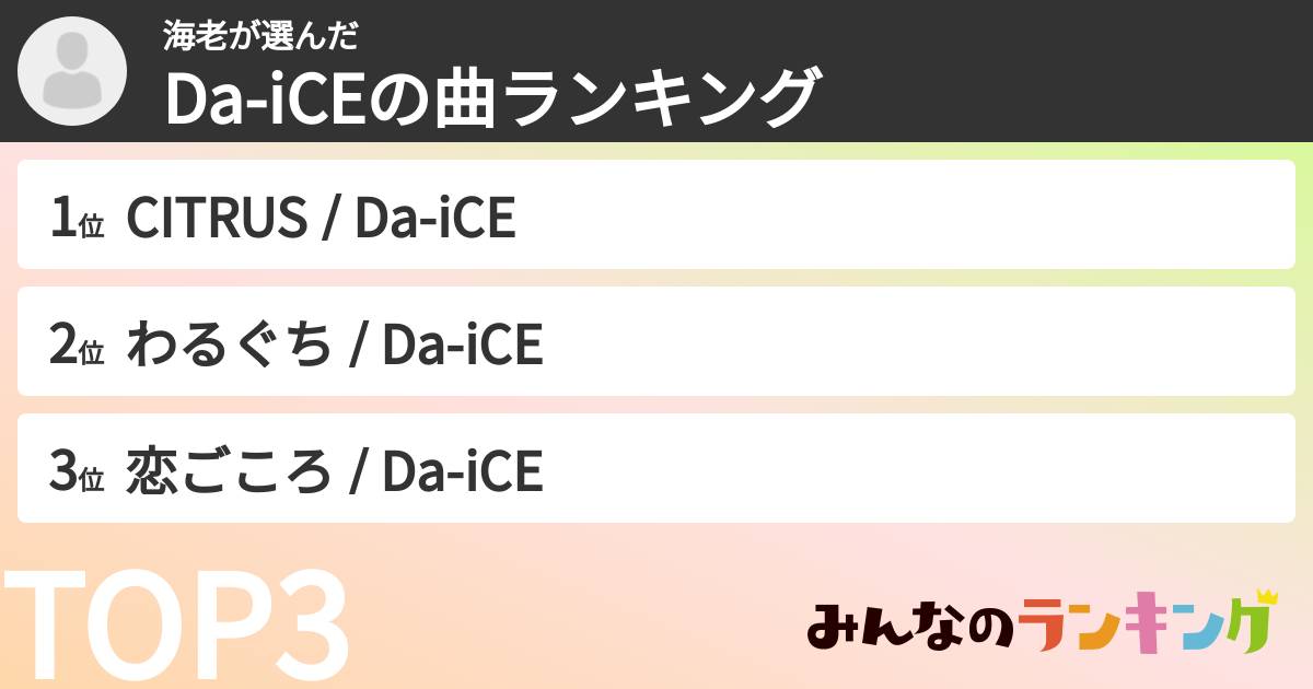 海老さんの「Da-iCEの曲ランキング」