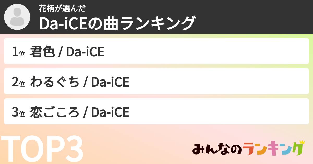 花柄さんの「Da-iCEの曲ランキング」