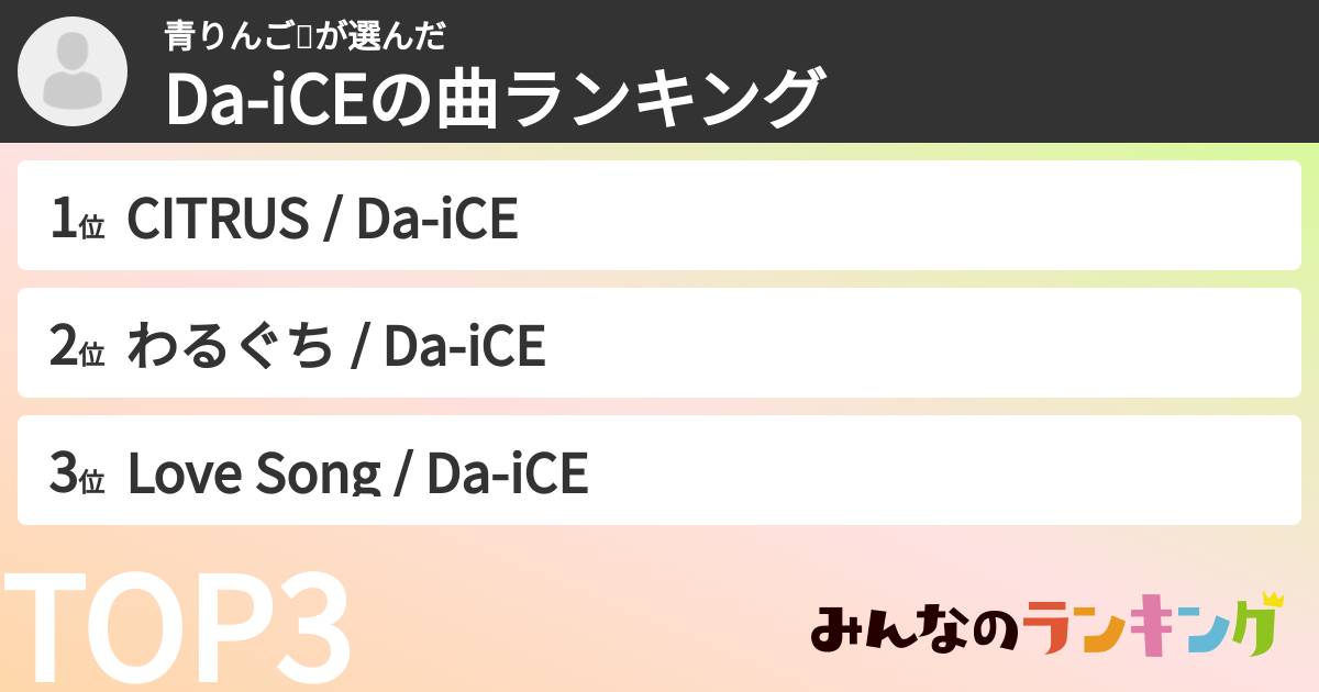 青りんご🍏さんの「Da-iCEの曲ランキング」