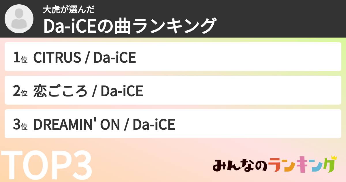 大虎さんの「Da-iCEの曲ランキング」
