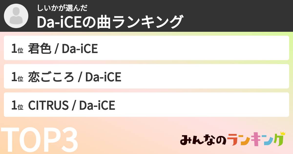 しいかさんの「Da-iCEの曲ランキング」
