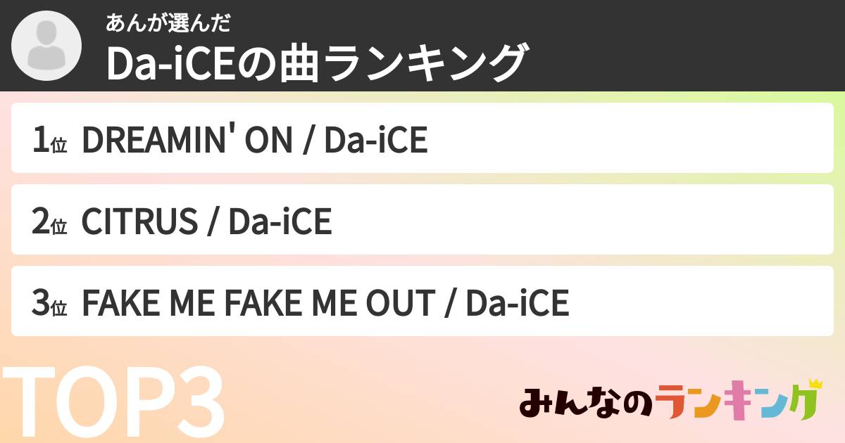 あんさんの「Da-iCEの曲ランキング」