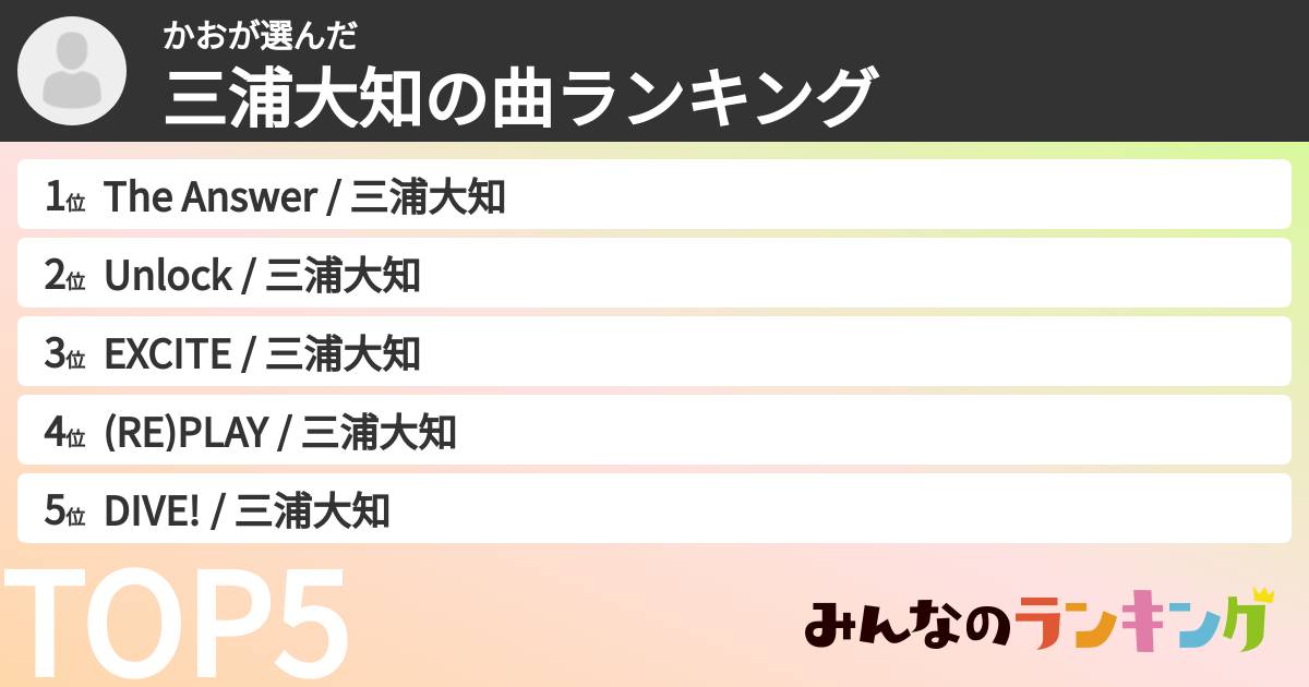 かおさんの「三浦大知の曲ランキング」