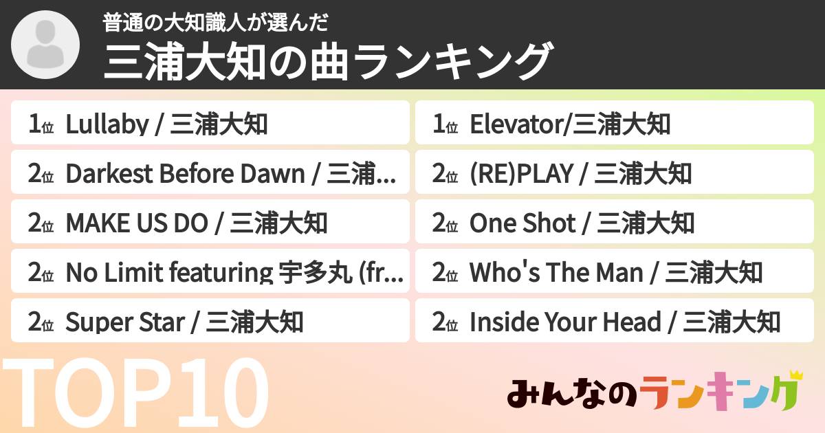 普通の大知識人さんの「三浦大知の曲ランキング」