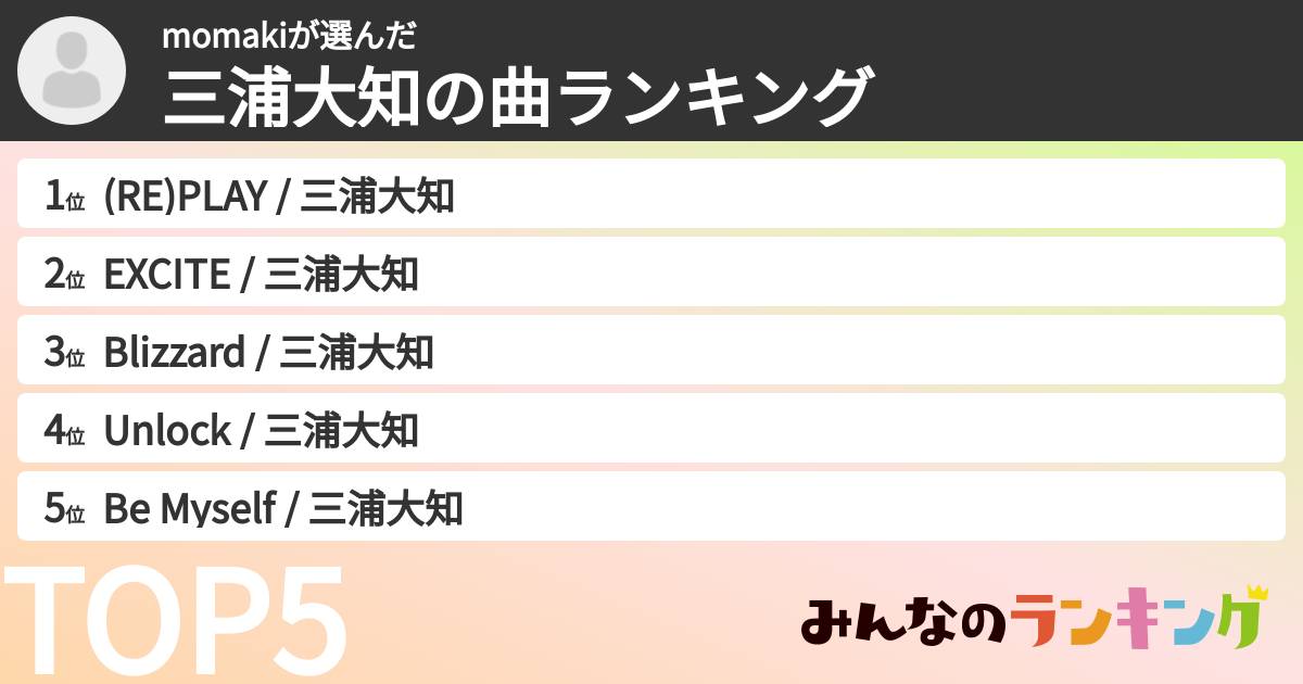 momakiさんの「三浦大知の曲ランキング」
