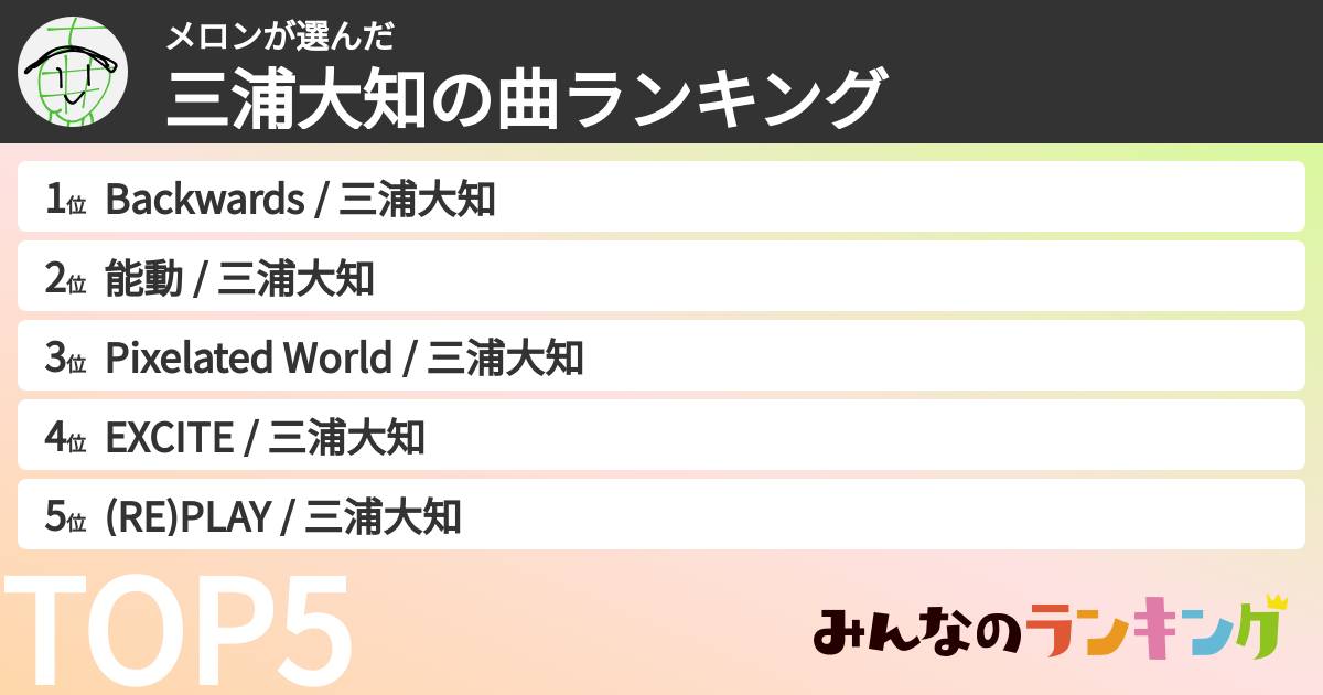 メロンさんの「三浦大知の曲ランキング」