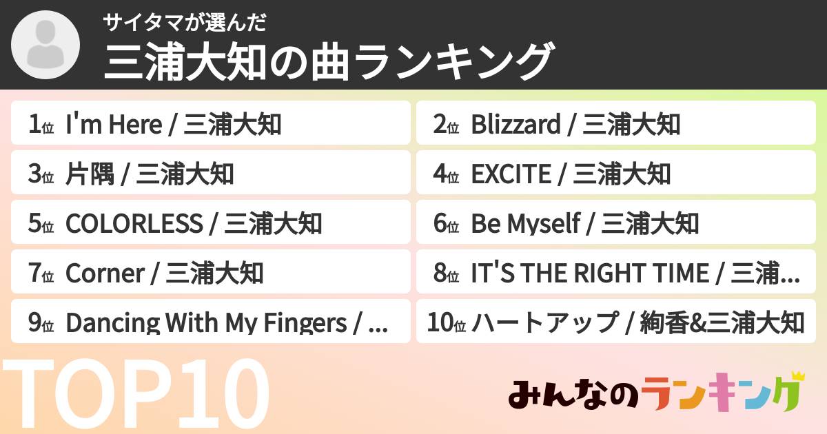 サイタマさんの「三浦大知の曲ランキング」