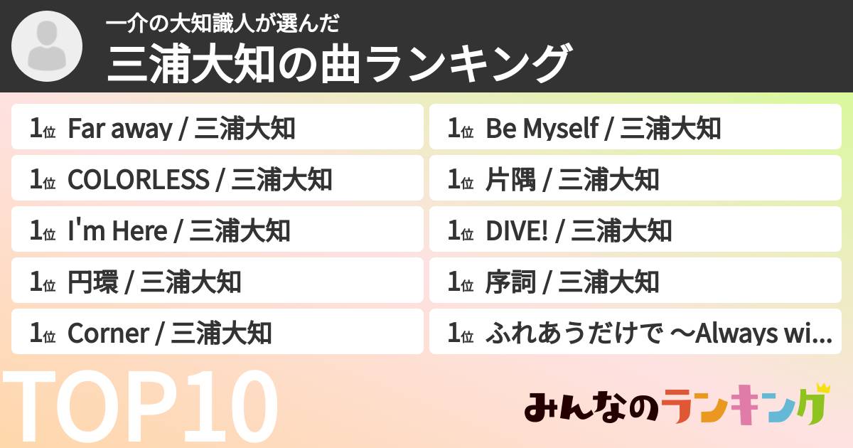 一介の大知識人さんの「三浦大知の曲ランキング」