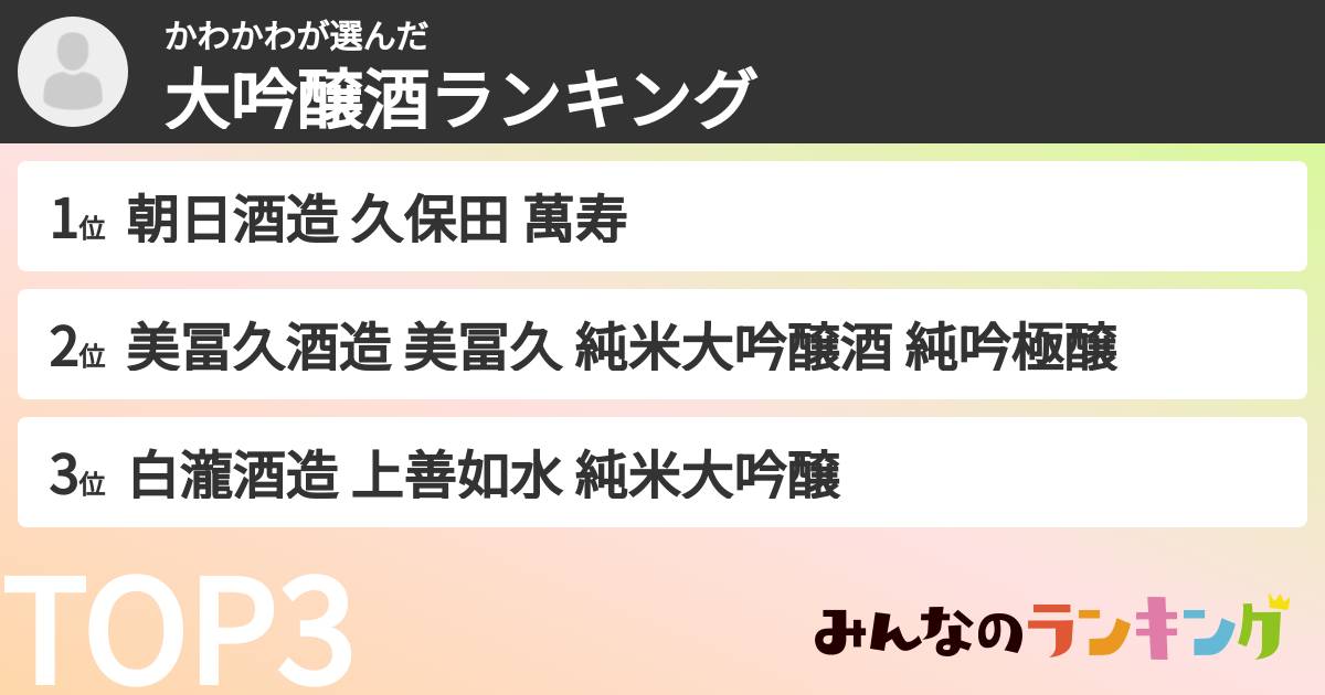 かわかわさんの「大吟醸酒ランキング」