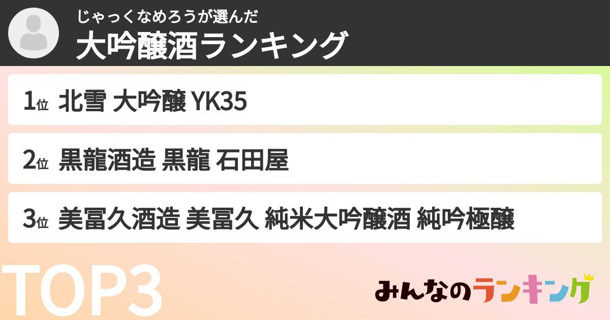 じゃっくなめろうさんの「大吟醸酒ランキング」