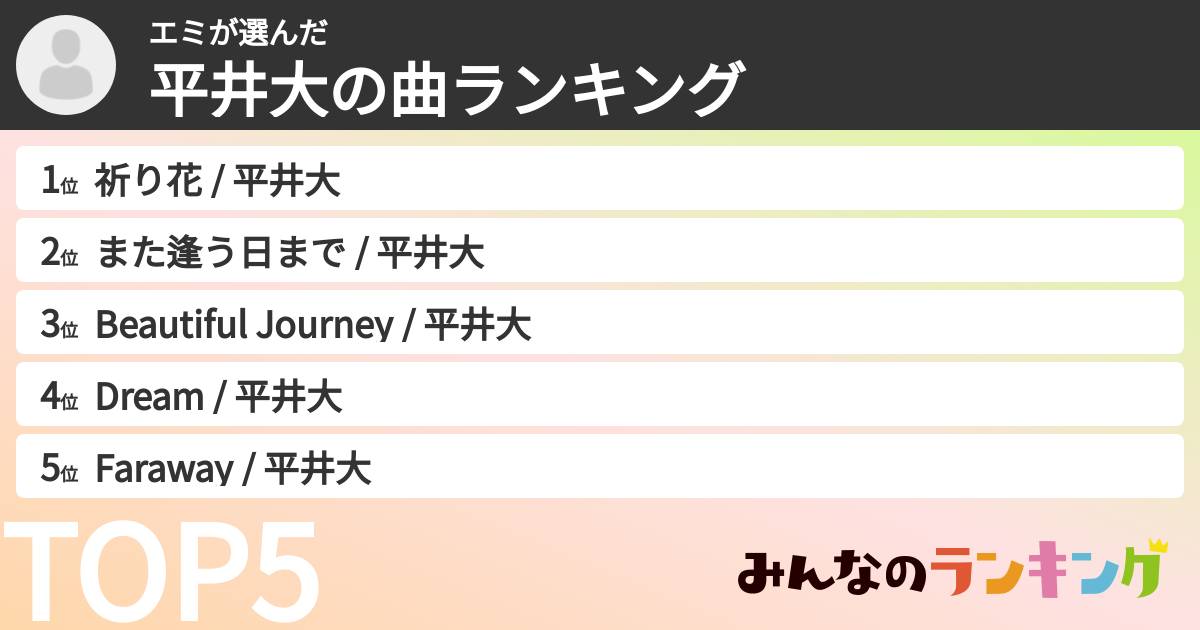 エミさんの「平井大の曲ランキング」